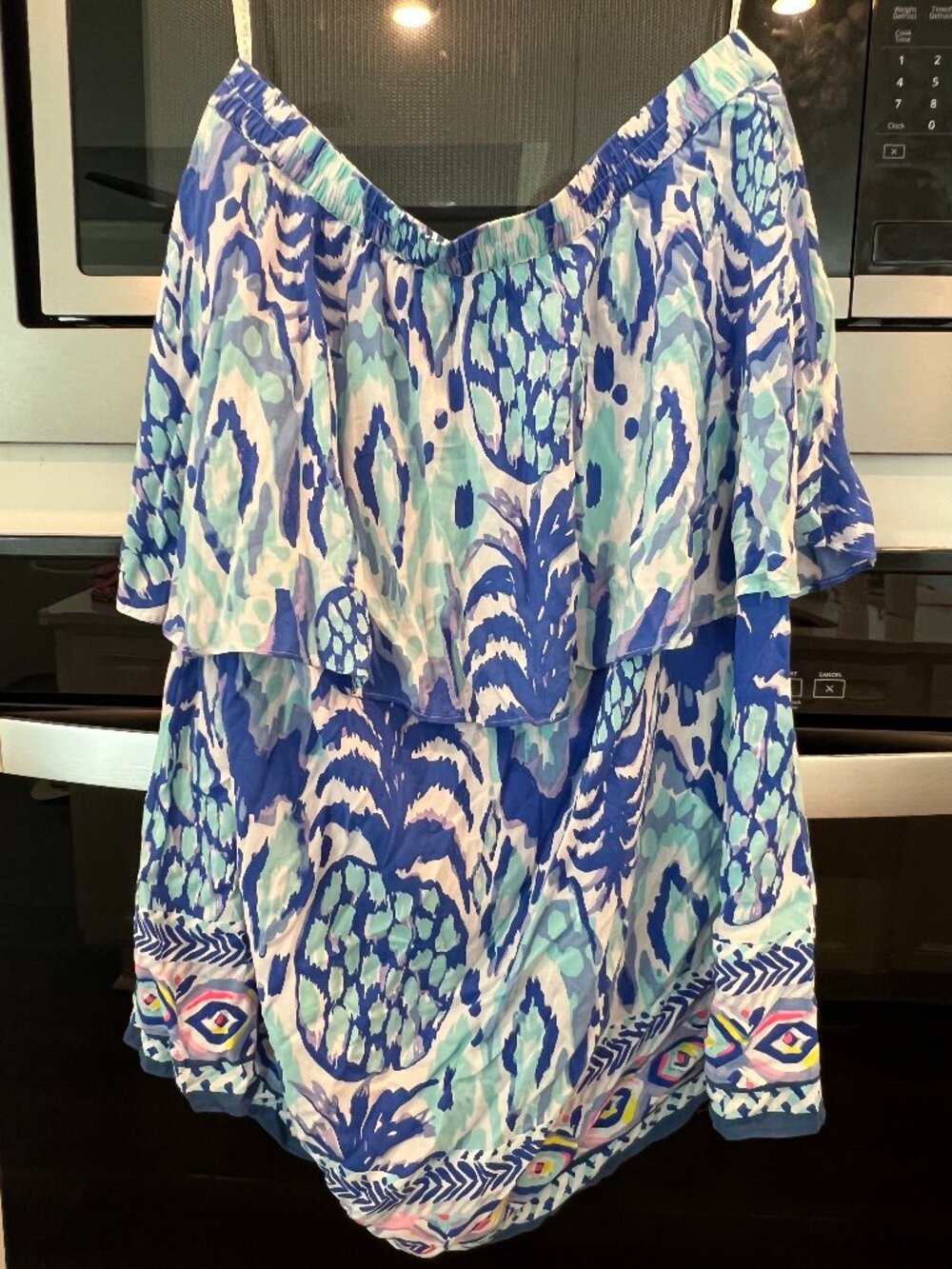 Lilly Pulitzer Marlowe Off-the-Shoulder Dress - Blue Tropical Print - Size Small